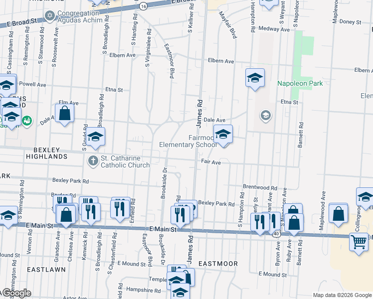 map of restaurants, bars, coffee shops, grocery stores, and more near 3130 Fair Avenue in Columbus