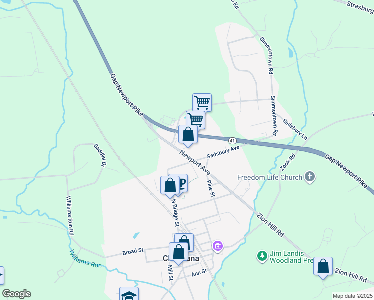 map of restaurants, bars, coffee shops, grocery stores, and more near 412 Newport Avenue in Gap