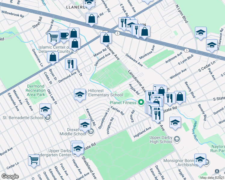 map of restaurants, bars, coffee shops, grocery stores, and more near 2369 Bond Avenue in Drexel Hill