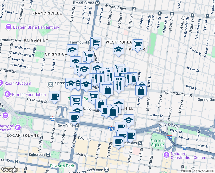 map of restaurants, bars, coffee shops, grocery stores, and more near in Philadelphia