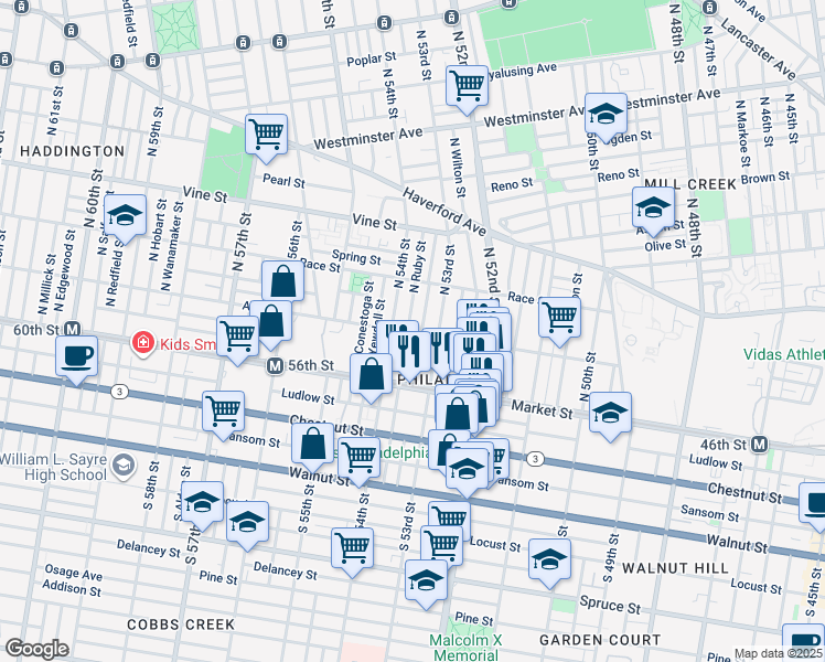 map of restaurants, bars, coffee shops, grocery stores, and more near 42 North Ruby Street in Philadelphia
