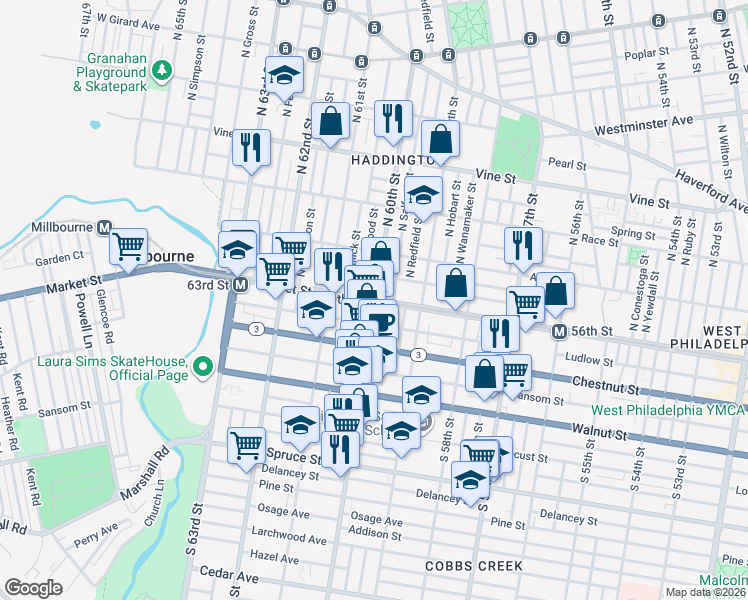 map of restaurants, bars, coffee shops, grocery stores, and more near in Philadelphia