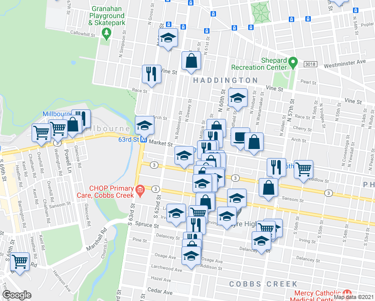 map of restaurants, bars, coffee shops, grocery stores, and more near in Philadelphia