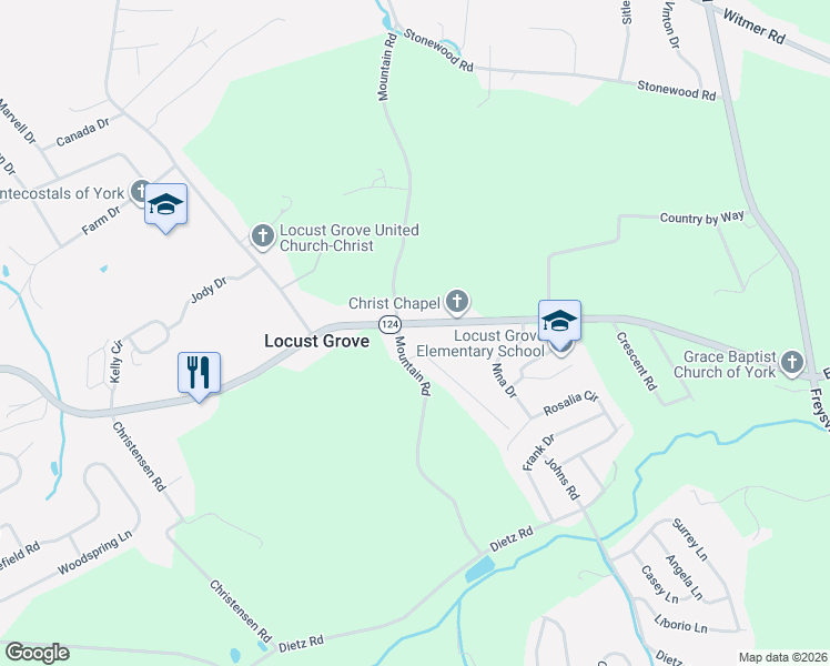 map of restaurants, bars, coffee shops, grocery stores, and more near 1235 Golden Way in York