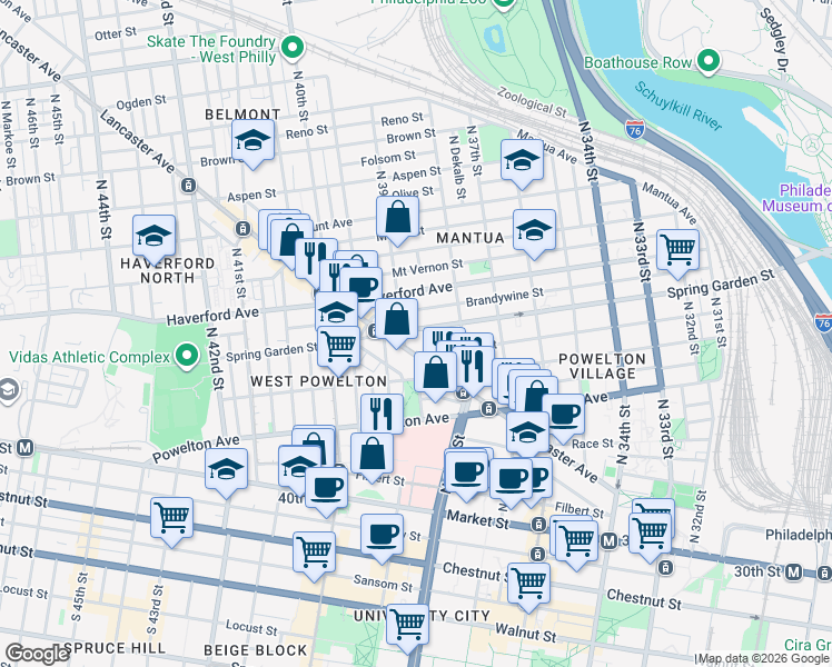 map of restaurants, bars, coffee shops, grocery stores, and more near in Philadelphia