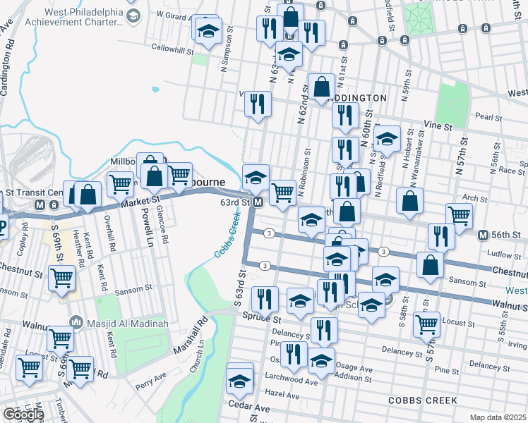 map of restaurants, bars, coffee shops, grocery stores, and more near 6236 Ludlow Street in Philadelphia