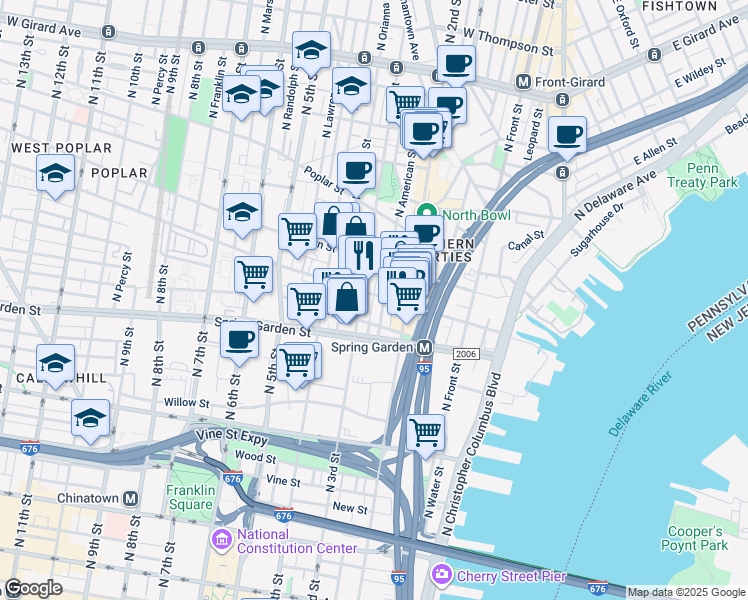 map of restaurants, bars, coffee shops, grocery stores, and more near 234 Fairmount Avenue in Philadelphia