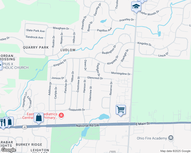map of restaurants, bars, coffee shops, grocery stores, and more near 8300 Glencrest Drive in Reynoldsburg