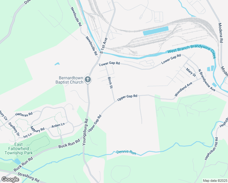 map of restaurants, bars, coffee shops, grocery stores, and more near 1 Birch Street in Coatesville