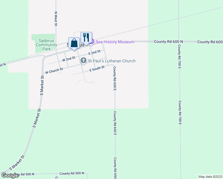 map of restaurants, bars, coffee shops, grocery stores, and more near 505 South Cider Street in Sadorus