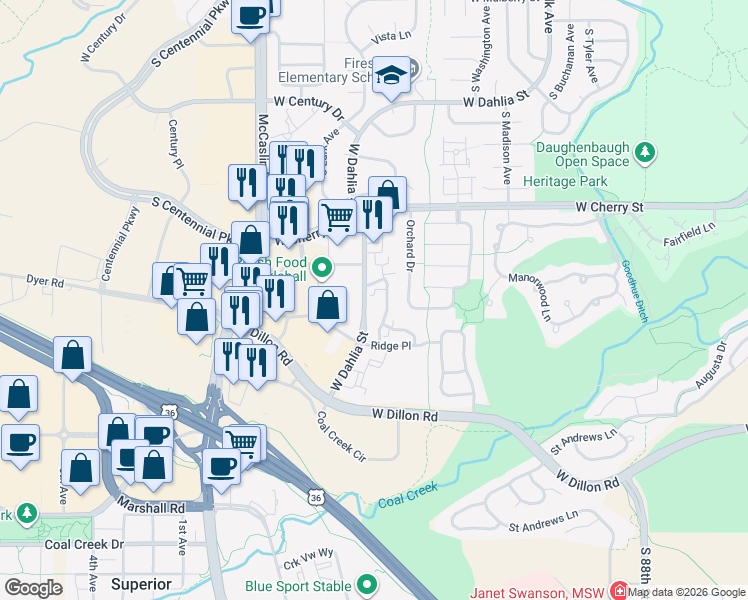 map of restaurants, bars, coffee shops, grocery stores, and more near 572 Ridgeview Drive in Louisville