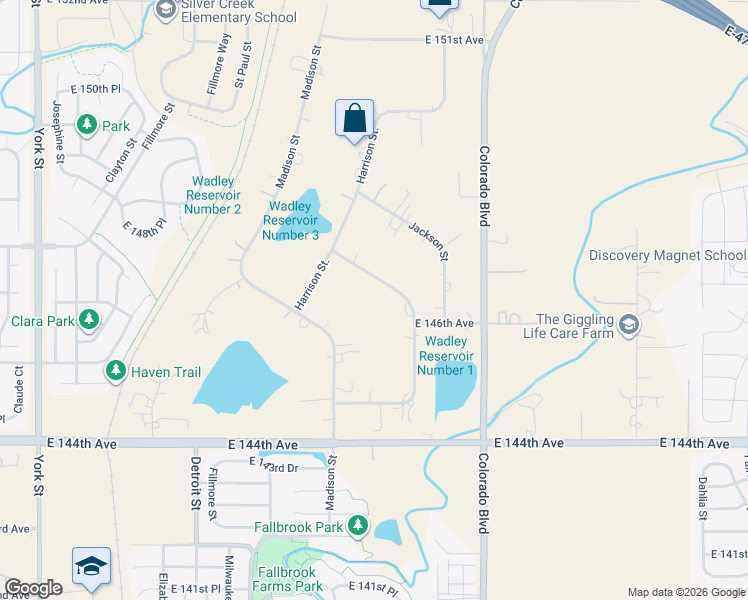 map of restaurants, bars, coffee shops, grocery stores, and more near 14621 Garfield Street in Brighton