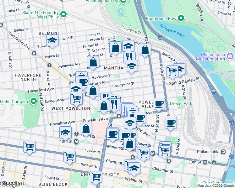 map of restaurants, bars, coffee shops, grocery stores, and more near in Philadelphia