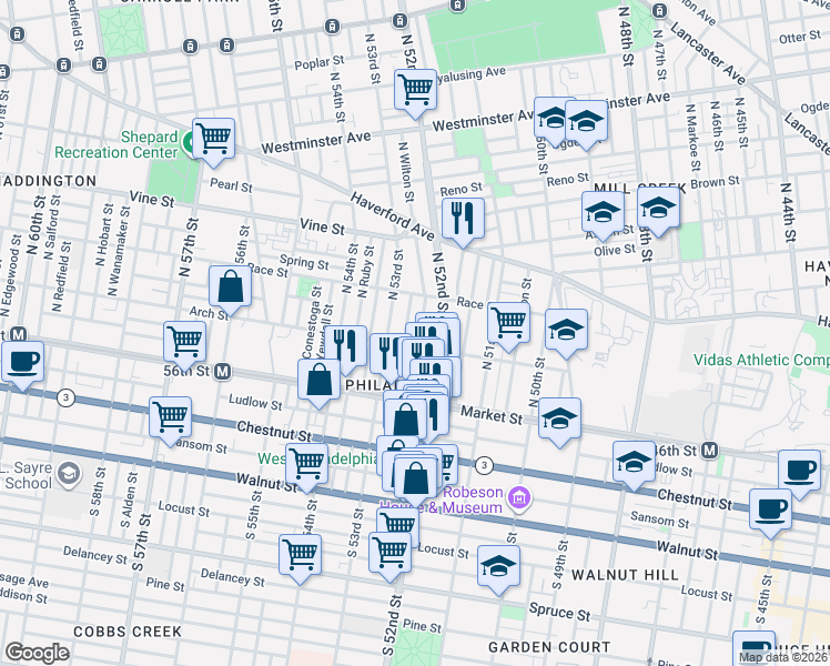 map of restaurants, bars, coffee shops, grocery stores, and more near in Philadelphia