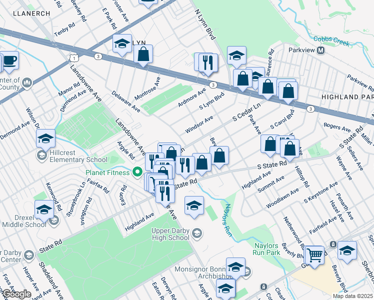 map of restaurants, bars, coffee shops, grocery stores, and more near 421 Arlington Avenue in Delaware County