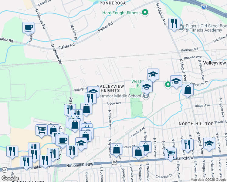 map of restaurants, bars, coffee shops, grocery stores, and more near 331 North Algonquin Avenue in Columbus