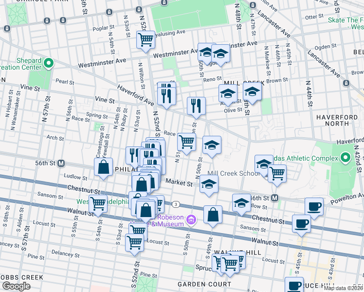 map of restaurants, bars, coffee shops, grocery stores, and more near in Philadelphia