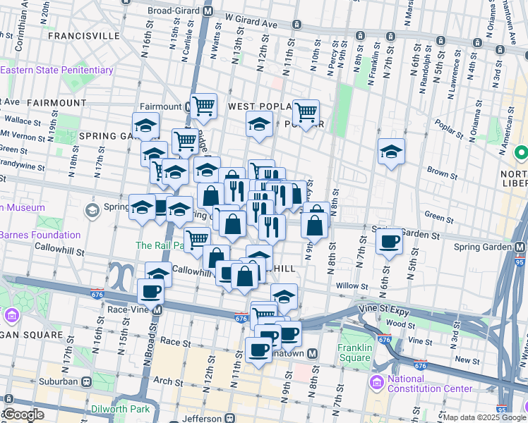 map of restaurants, bars, coffee shops, grocery stores, and more near 519 North 11th Street in Philadelphia
