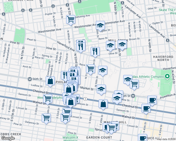 map of restaurants, bars, coffee shops, grocery stores, and more near in Philadelphia