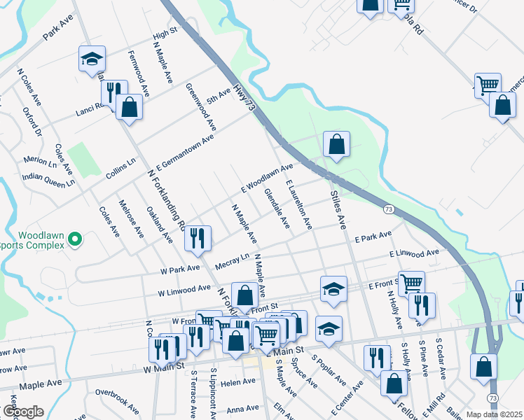 map of restaurants, bars, coffee shops, grocery stores, and more near 505 Greenwood Avenue in Maple Shade