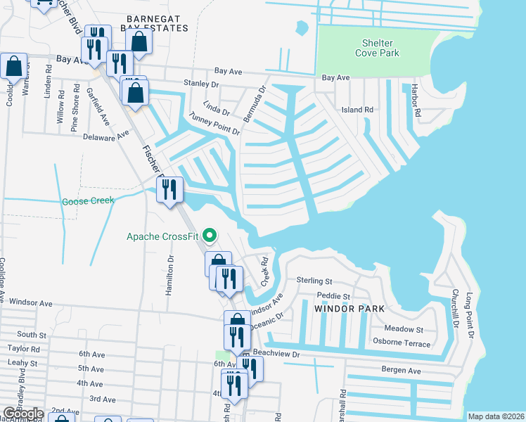 map of restaurants, bars, coffee shops, grocery stores, and more near 21 Tobago Avenue in Toms River