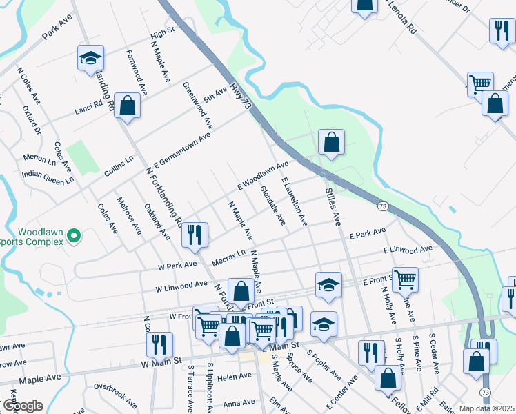 map of restaurants, bars, coffee shops, grocery stores, and more near 505 Greenwood Avenue in Maple Shade