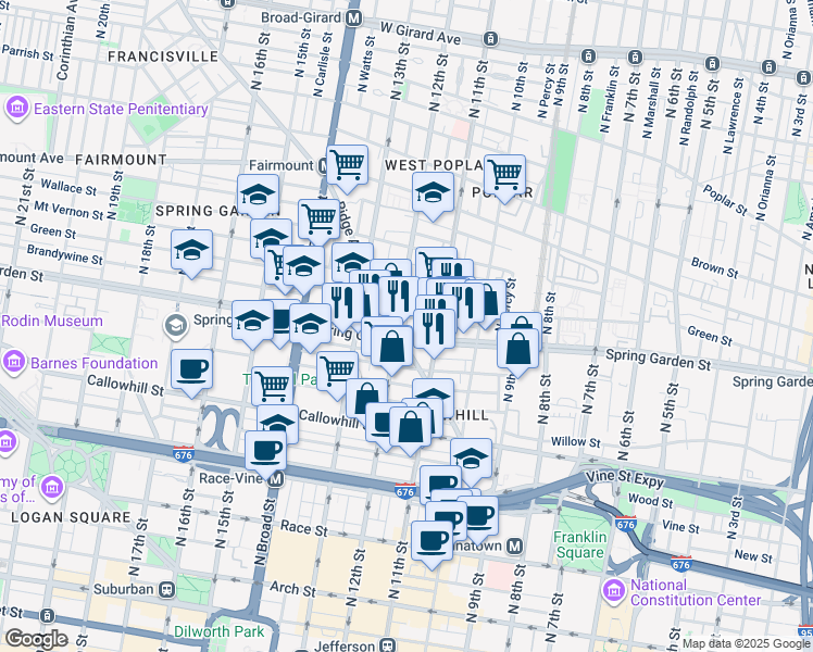 map of restaurants, bars, coffee shops, grocery stores, and more near in Philadelphia