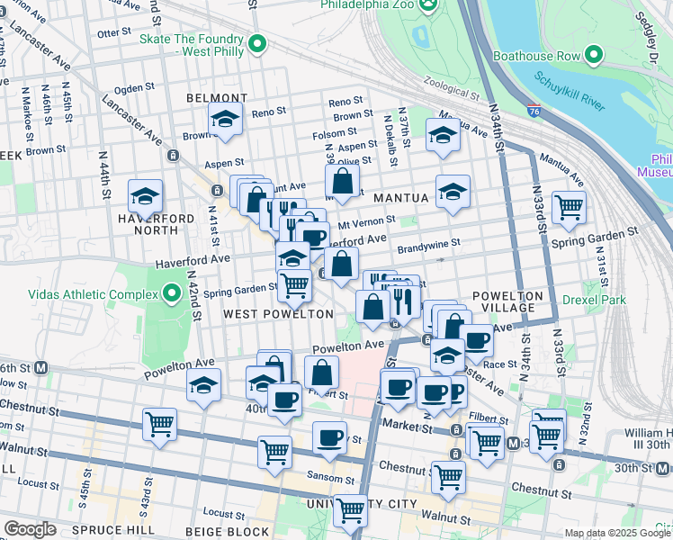 map of restaurants, bars, coffee shops, grocery stores, and more near in Philadelphia