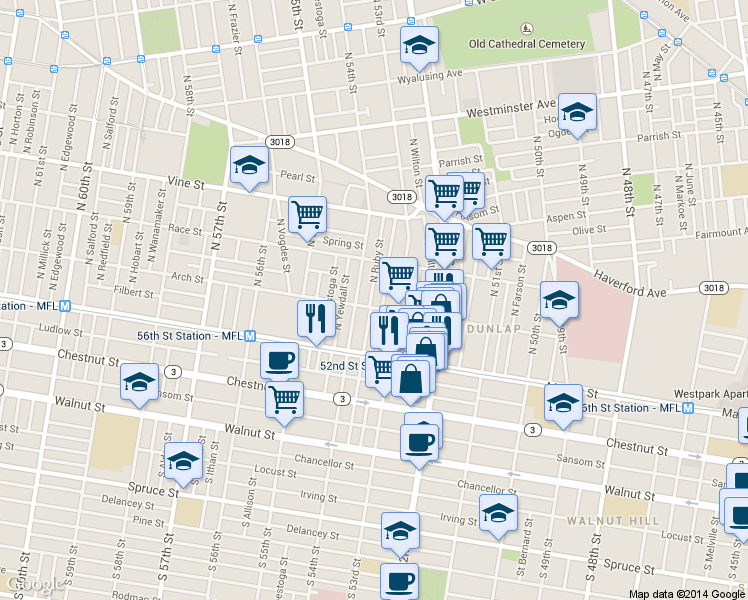 map of restaurants, bars, coffee shops, grocery stores, and more near 42 North Ruby Street in Philadelphia
