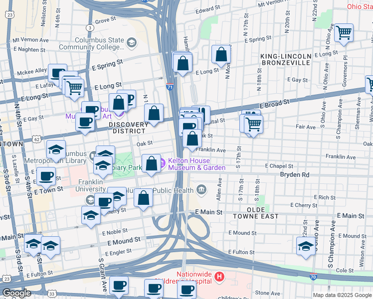 map of restaurants, bars, coffee shops, grocery stores, and more near 122 Parsons Avenue in Columbus