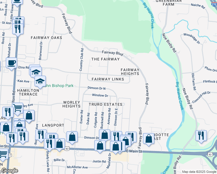 map of restaurants, bars, coffee shops, grocery stores, and more near 5080 Dimson Drive North in Columbus