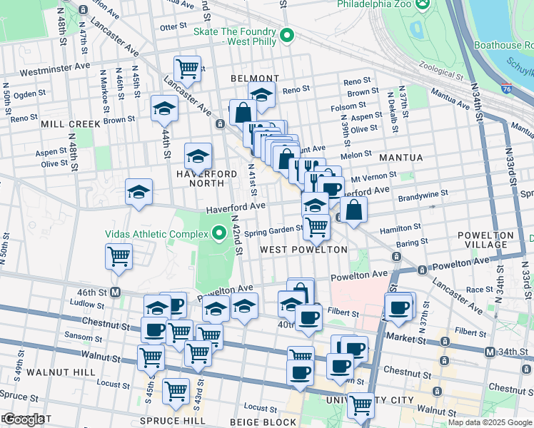 map of restaurants, bars, coffee shops, grocery stores, and more near 528 North Budd Street in Philadelphia