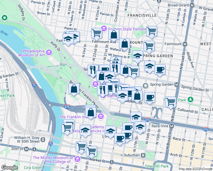 map of restaurants, bars, coffee shops, grocery stores, and more near in Philadelphia
