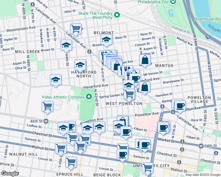 map of restaurants, bars, coffee shops, grocery stores, and more near 533 Budd Street in Philadelphia