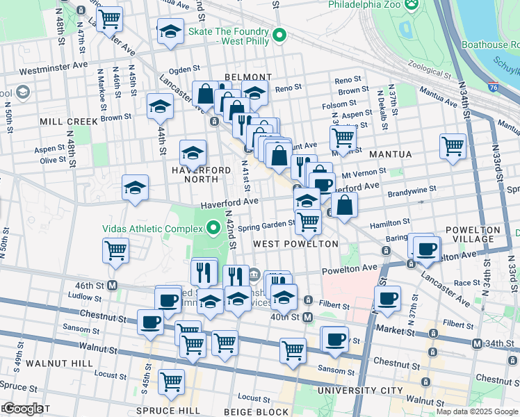 map of restaurants, bars, coffee shops, grocery stores, and more near 530 North Budd Street in Philadelphia