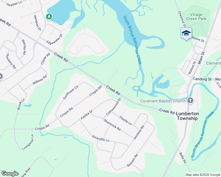 map of restaurants, bars, coffee shops, grocery stores, and more near 95 Creek Road in Lumberton