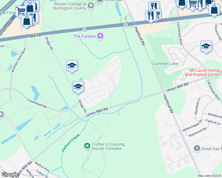 map of restaurants, bars, coffee shops, grocery stores, and more near 8106 Knox Way in Mount Laurel Township