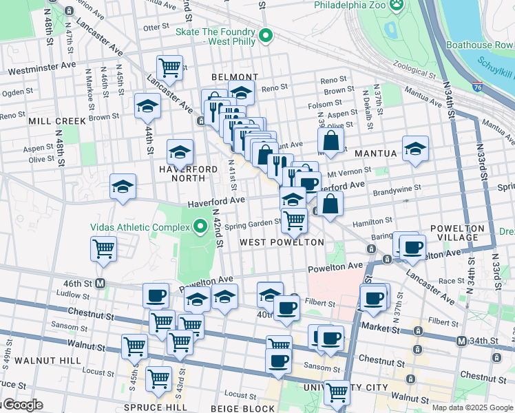 map of restaurants, bars, coffee shops, grocery stores, and more near in Philadelphia