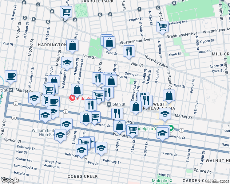 map of restaurants, bars, coffee shops, grocery stores, and more near in Philadelphia