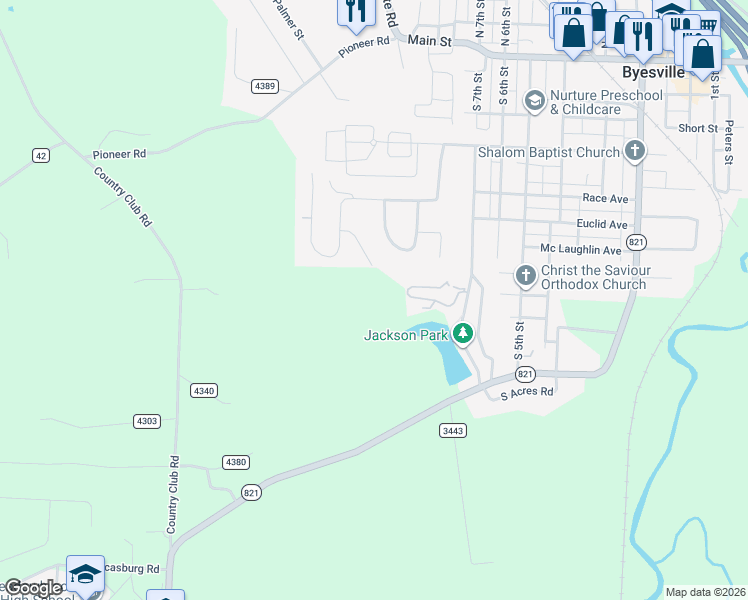 map of restaurants, bars, coffee shops, grocery stores, and more near in Byesville