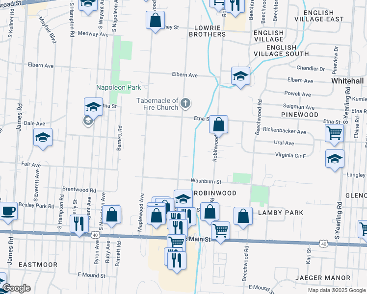 map of restaurants, bars, coffee shops, grocery stores, and more near 489 Collingwood Avenue in Columbus