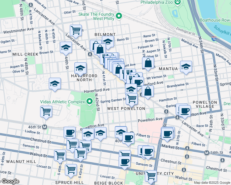 map of restaurants, bars, coffee shops, grocery stores, and more near in Philadelphia