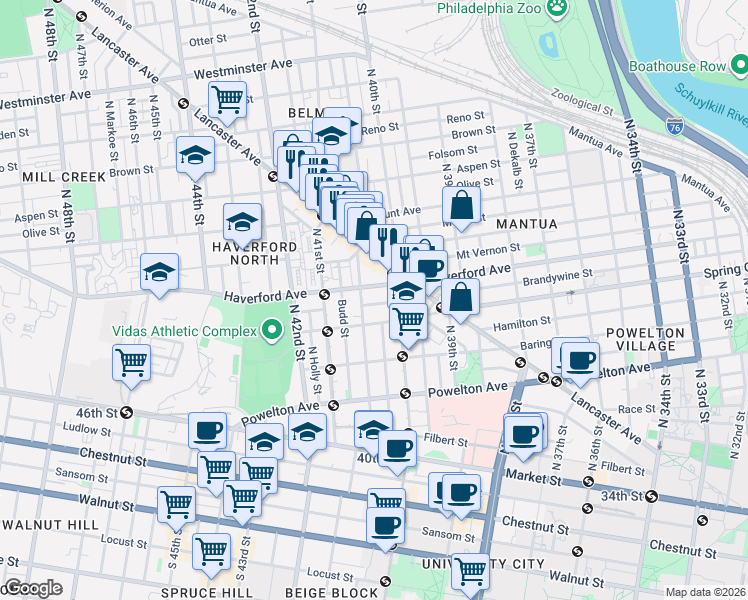 map of restaurants, bars, coffee shops, grocery stores, and more near in Philadelphia