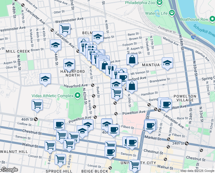 map of restaurants, bars, coffee shops, grocery stores, and more near in Philadelphia
