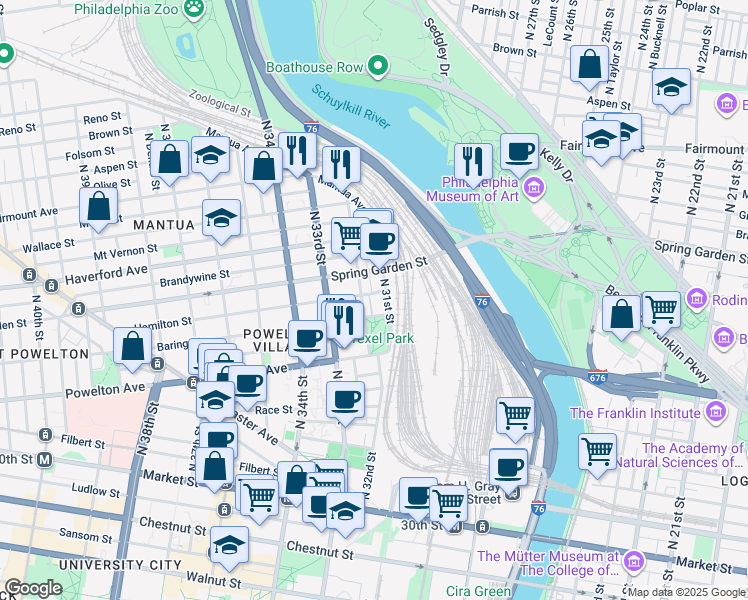 map of restaurants, bars, coffee shops, grocery stores, and more near 419 Carriage Lane in Philadelphia