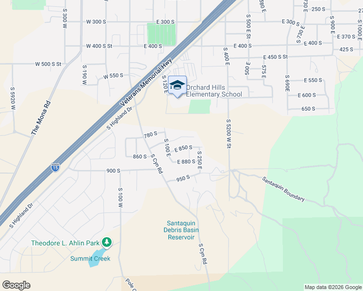 map of restaurants, bars, coffee shops, grocery stores, and more near 165 East 850 South in Santaquin