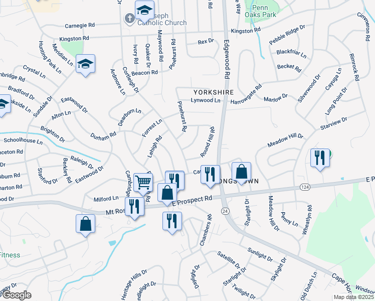 map of restaurants, bars, coffee shops, grocery stores, and more near 915 Cortleigh Drive in York