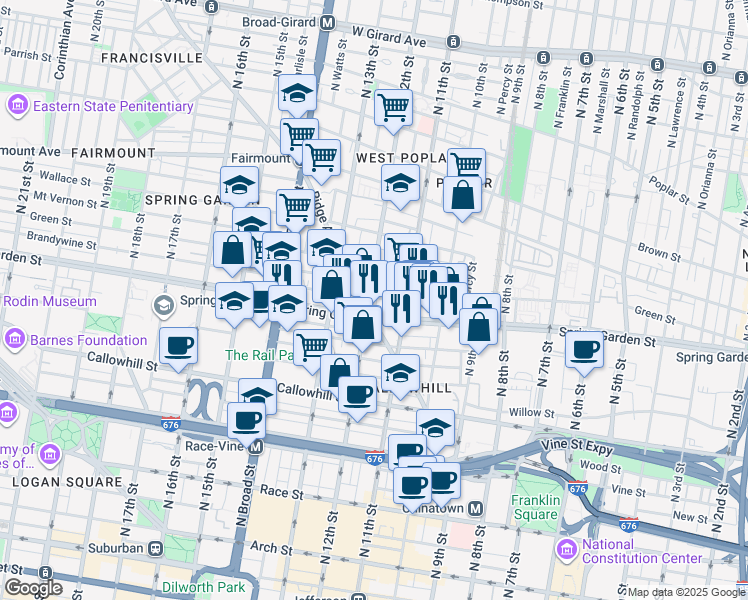 map of restaurants, bars, coffee shops, grocery stores, and more near in Philadelphia