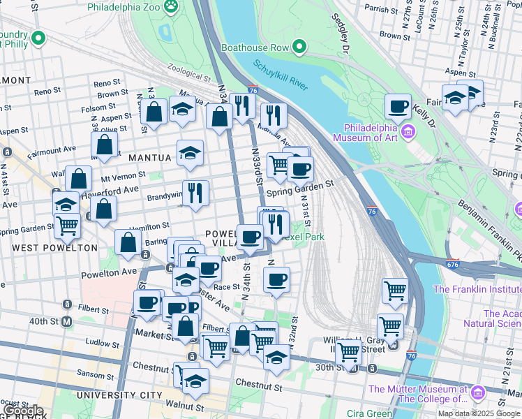 map of restaurants, bars, coffee shops, grocery stores, and more near in Philadelphia