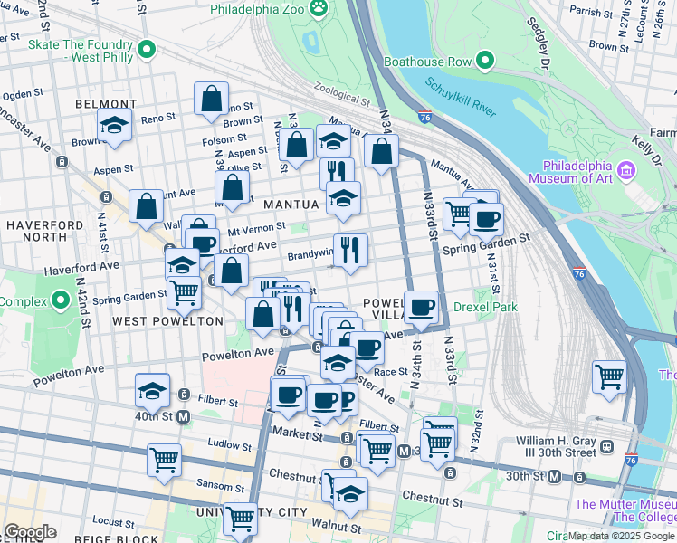 map of restaurants, bars, coffee shops, grocery stores, and more near in Philadelphia